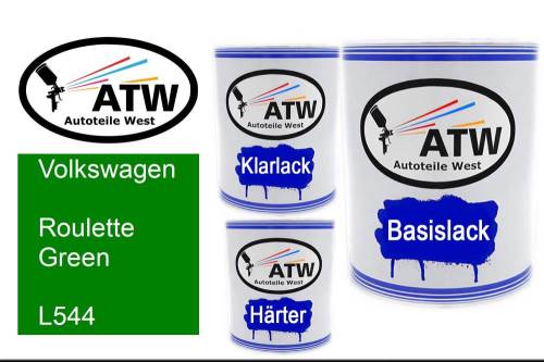 Volkswagen, Roulette Green, L544: 1L Lackdose + 1L Klarlack + 500ml Härter - Set, von ATW Autoteile West.